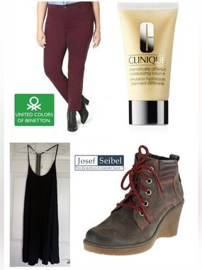 Bundle listing: UCB pants, clinique lotion, Black slip dress, JS wedge boots